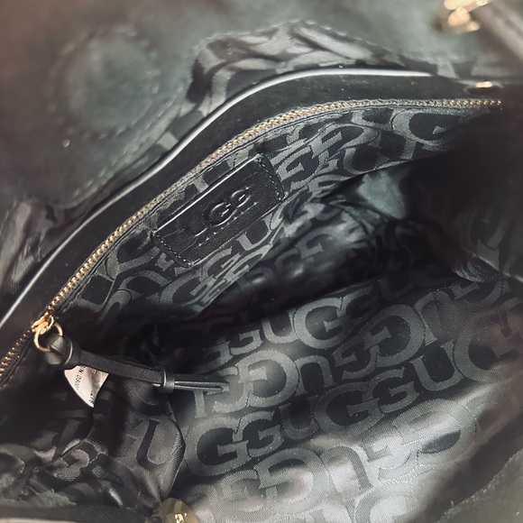 UGG ~ Black Suede Adjustable Shoulder/Crossbody w/Faux Fur Gold Tone Grommets - Picture 8 of 10